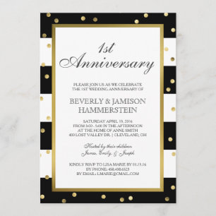 Sparkling Stripes   1st Wedding Anniversary Party Invitation