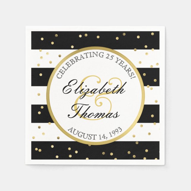 Sparkling Stripes | 25th Wedding Anniversary Party Napkin (Front)