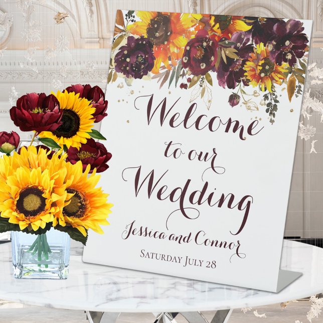 Sparkling Sun & Wine Welcome Wedding Pedestal Sign (Creator Uploaded)