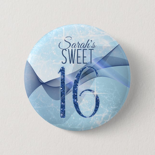 Sparkling Swirls Sweet Sixteen Blue ID652 6 Cm Round Badge (Front)