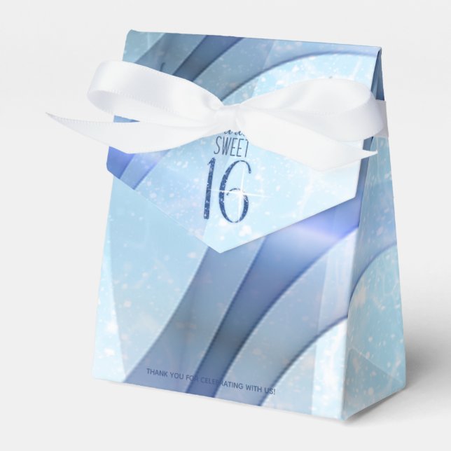 Sparkling Swirls Sweet Sixteen Blue ID652 Favour Box (Front Side)