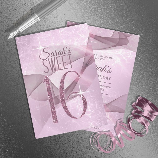 Sparkling Swirls Sweet Sixteen Orchid Pink ID652 Invitation (Creator Uploaded)