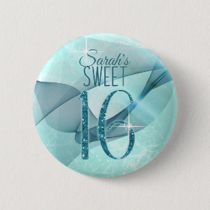 Sparkling Swirls Sweet Sixteen Teal ID652 6 Cm Round Badge