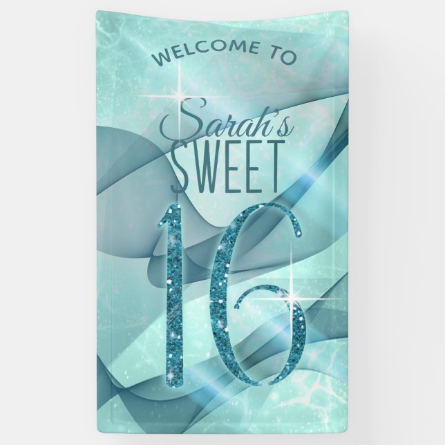 Sparkling Swirls Sweet Sixteen Teal ID652 Banner (Vertical)