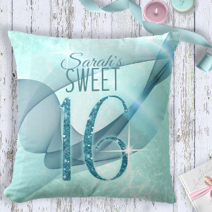 Sparkling Swirls Sweet Sixteen Teal ID652 Cushion