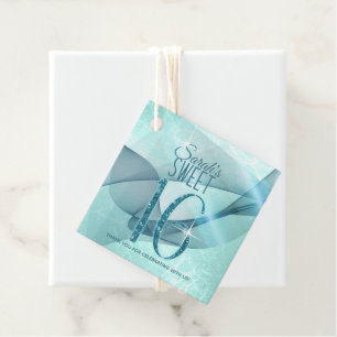 Sparkling Swirls Sweet Sixteen Teal ID652 Favour Tags