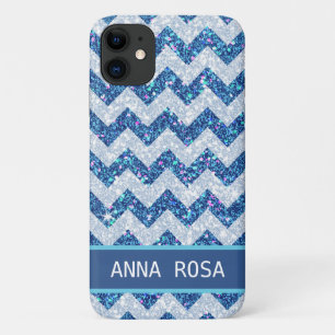 *~* Sparkling Teal Blue Glitter Chevron Glitter iPhone 11 Case