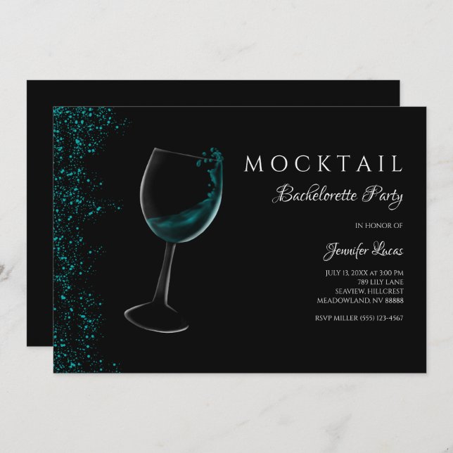 Sparkling teal blue Mocktail bachelorette party Invitation (Front/Back)