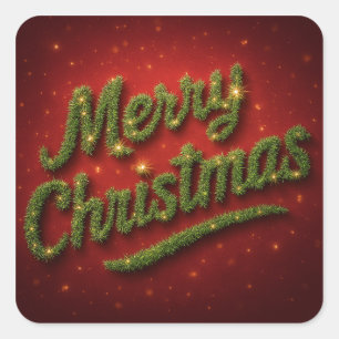 Sparkling Tinsel Merry Christmas Greeting Square Sticker