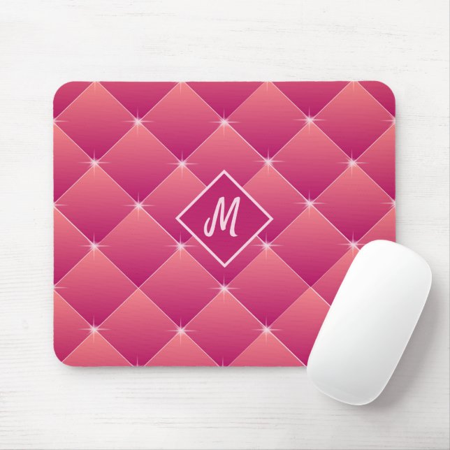 Sparkling Tuft of Pink & Purple Monogram Mouse Pad (With Mouse)