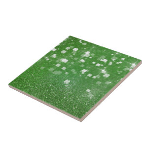 Sparkling Twinkle Glitter Clover - Ceramic Tile