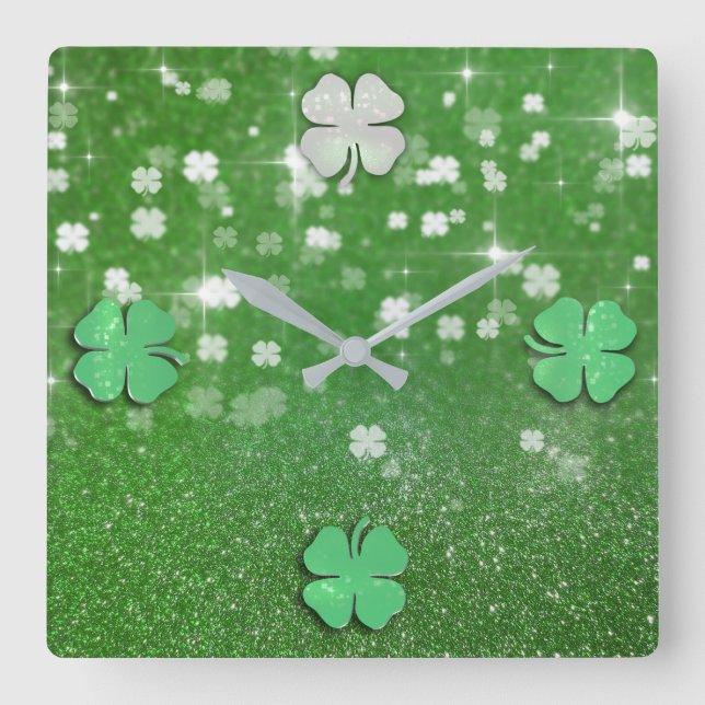 Sparkling Twinkle Glitter Clover - Wall Clock (Front)