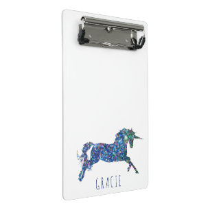 Sparkling Unicorn Girl's Personalized School Mini Clipboard