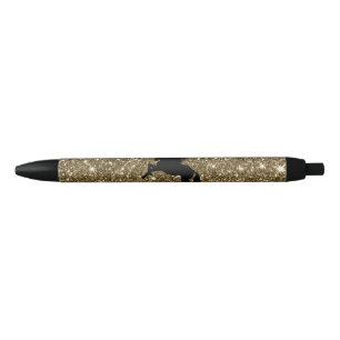 sparkling unicorn golden black ink pen