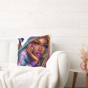 Sparkling Urban Chic African American Woman Design Cushion