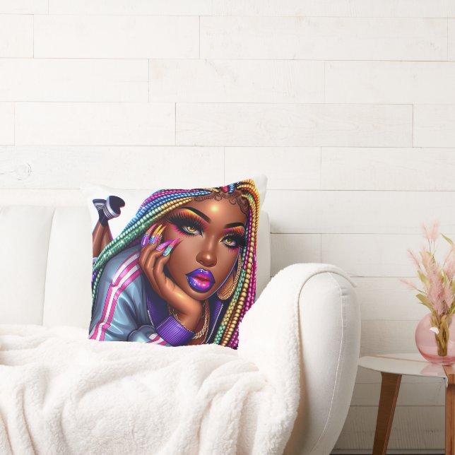 Sparkling Urban Chic African American Woman Design Cushion (Couch)