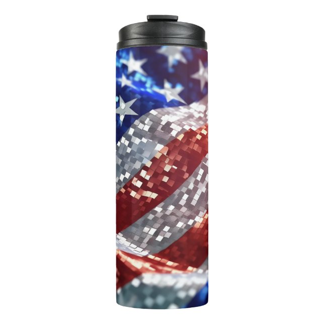 Sparkling USA Flag 4th of July Independence Day Thermal Tumbler (Front)