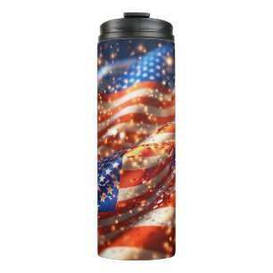 Sparkling USA Flag 4th of July Independence Day Thermal Tumbler