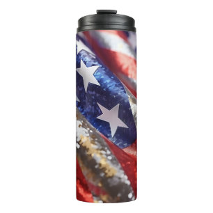 Sparkling USA Flag 4th of July Independence Day Thermal Tumbler