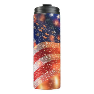 Sparkling USA Flag 4th of July Independence Day Thermal Tumbler