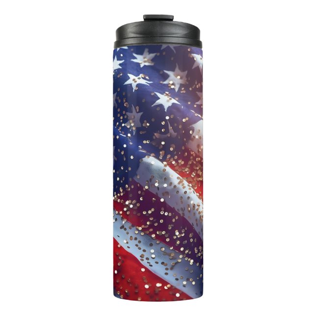 Sparkling USA Flag 4th of July Independence Day Thermal Tumbler (Front)