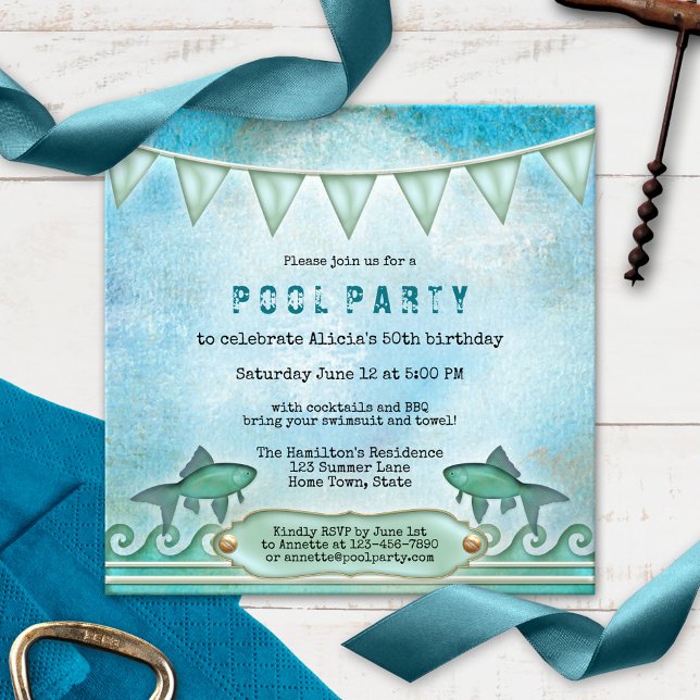 Sparkling Water Summer Pool Party Invitation (Creator Uploaded)