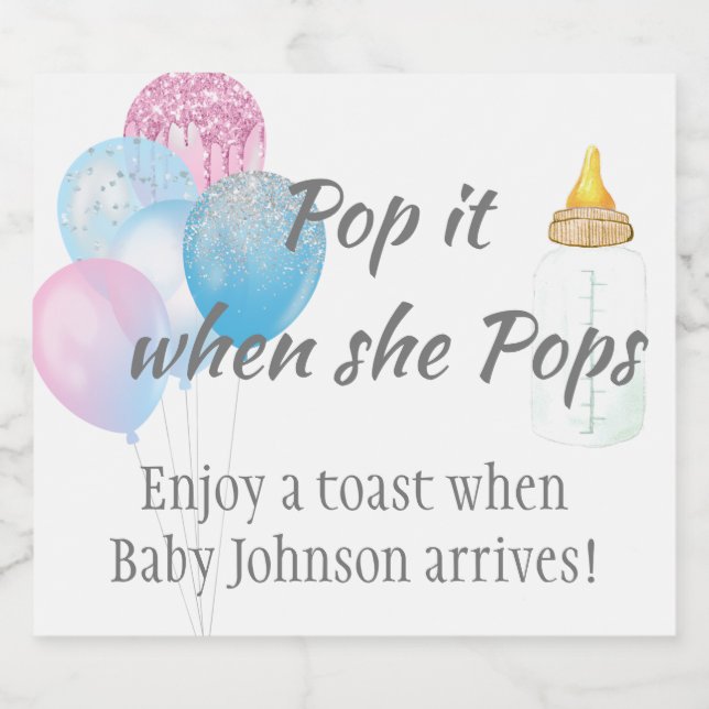 Sparkling Wine Baby Shower Toast Personalised Ball Label (Single Label)