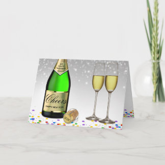Sparkling Wine Bottle Happy New Year 2025 Holiday Card