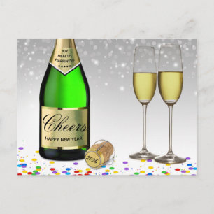 Sparkling Wine Bottle Happy New Year 2025  Holiday Postcard