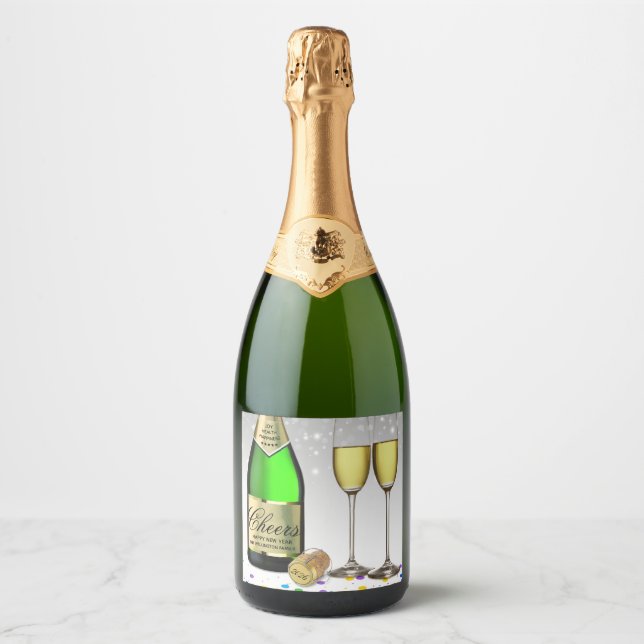 Sparkling Wine Bottle Happy New Year 2025  Label (Front)