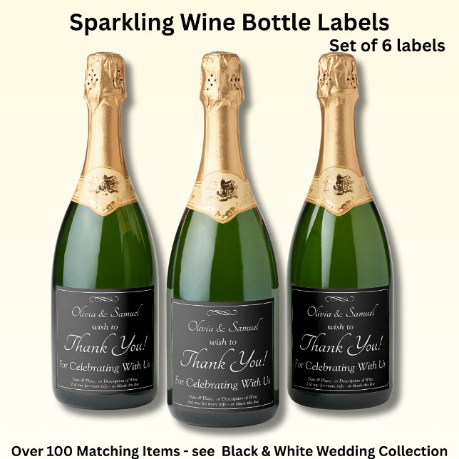 Sparkling Wine Bottle Labels, Black White Infinity Label (Creator Uploaded)