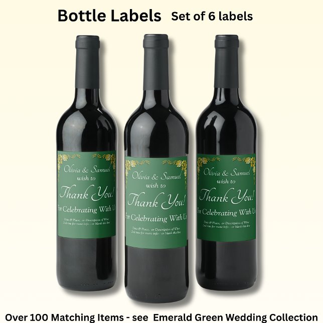 Sparkling Wine Bottle Labels, Emerald Green & Gold Label (Creator Uploaded)