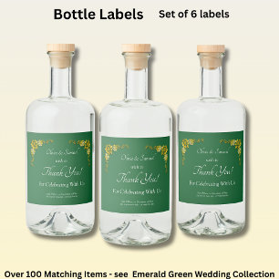 Sparkling Wine Bottle Labels, Emerald Green & Gold Liquor Bottle Label