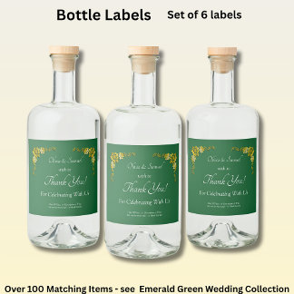 Sparkling Wine Bottle Labels, Emerald Green & Gold Liquor Bottle Label