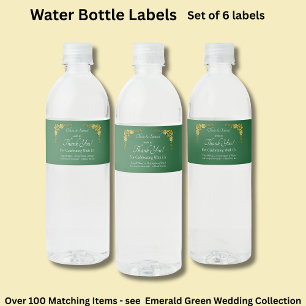 Sparkling Wine Bottle Labels, Emerald Green & Gold Water Bottle Label