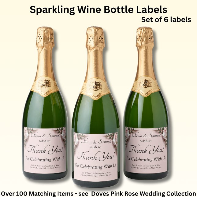 Sparkling Wine Bottle Labels, Pink Roses & Doves  Sparkling Wine Label (Creator Uploaded)