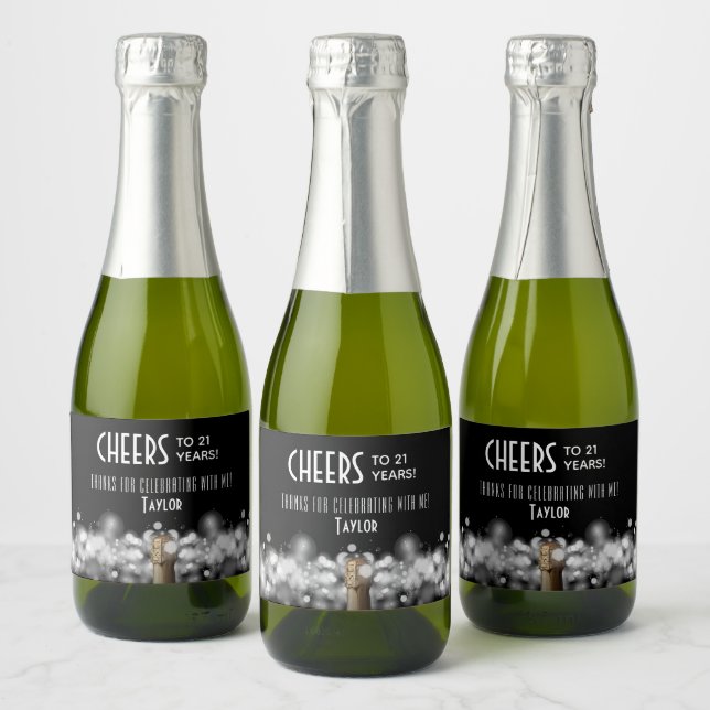 Sparkling Wine on Black Party Favour Mini Sparkling Wine Label (Bottles)