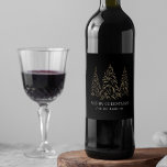 Sparkling Winter Pine Black Merry Christmas Wine Label<br><div class="desc">Add a festive touch to your wine bottles this holiday season with custom holiday wine labels. The holiday wine labels feature snowy faux gold foil pine trees with a black background (or colour of your choice). "Merry Christmas" is displayed in a white, modern serif font with your name or custom...</div>