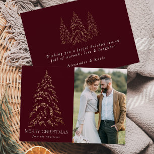 Sparkling Winter Pine Burgundy Merry Christmas Holiday Card