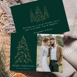 Sparkling Winter Pine Green Merry Christmas Photo Holiday Card