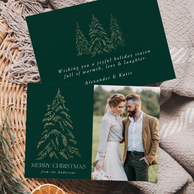 Sparkling Winter Pine Green Merry Christmas Photo Holiday Card (Creator Uploaded)