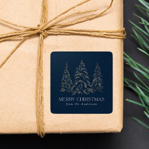 Sparkling Winter Pine Navy Merry Christmas Square Sticker