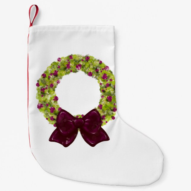 Sparkling Wreath - Multiple Colour Options Small Christmas Stocking (Front)