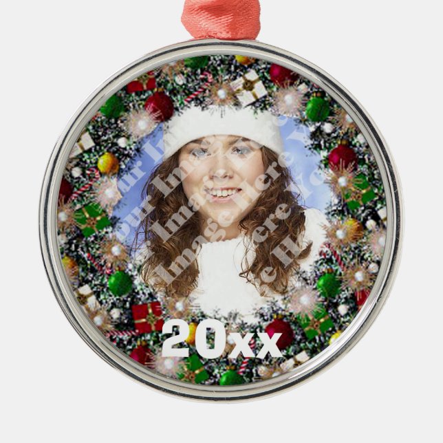 Sparkling Wreath Photo Frame Keepsake Ornament (Front)