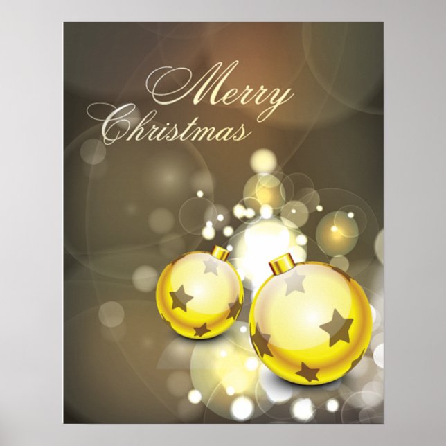 Sparkling Yellow Ornament Merry Christmas Poster (Front)