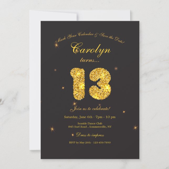 Sparkly 13th Birthday Party Invitation (Front)