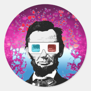 Sparkly Abraham Lincoln 3D Glasses Purple Pink Pop Classic Round Sticker