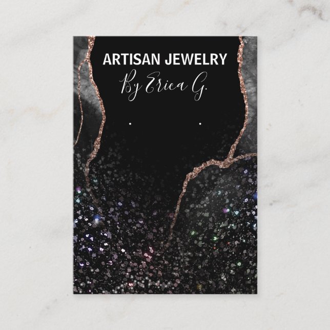 Sparkly Agate Black And Rose Gold Earring Cards (Front)
