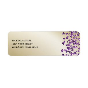 Sparkly Amethyst and Gold Glitter Hearts Return Address Label