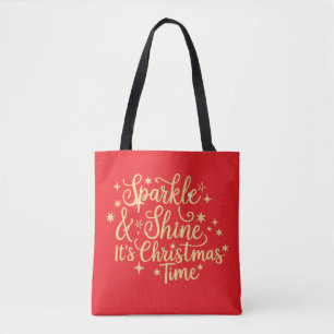 Sparkly And Shine It's Christmas Time Glitter Xmas Tote Bag